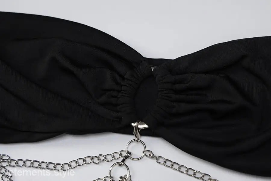 Black strapless top with silver chains from Metal Chain Halter Maxi Dress for summer parties