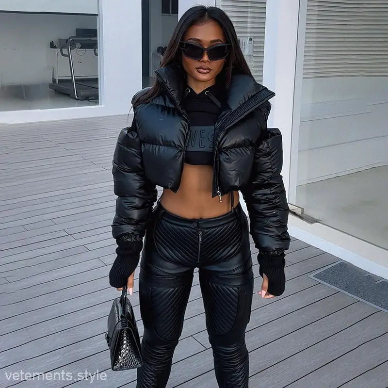 Black cropped puffer jacket from the Modern Cotton Coat Cutout for winter elegance