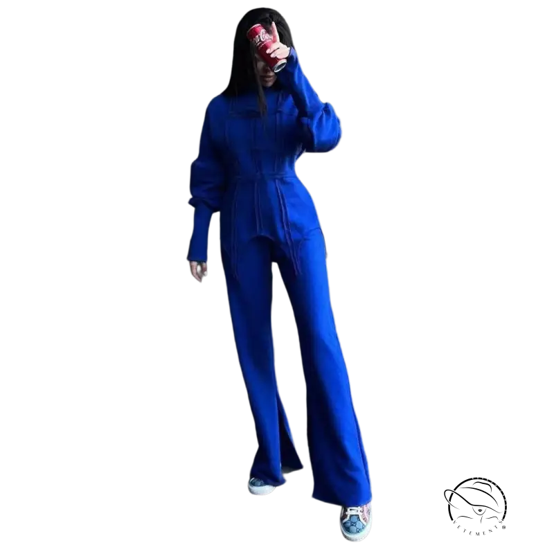 Bright blue modern hoodie sets pullover with long sleeve full jumpsuit
