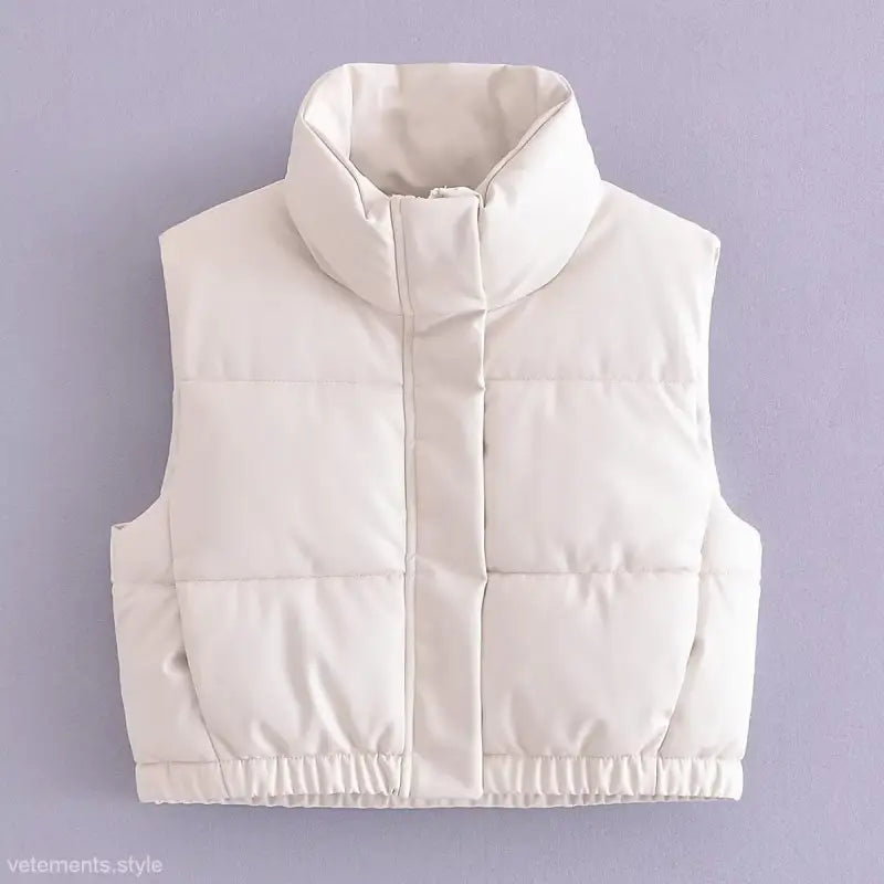 White puffer vest featured in Modern Short Faux Leather Jacket for Winter Casual Wear