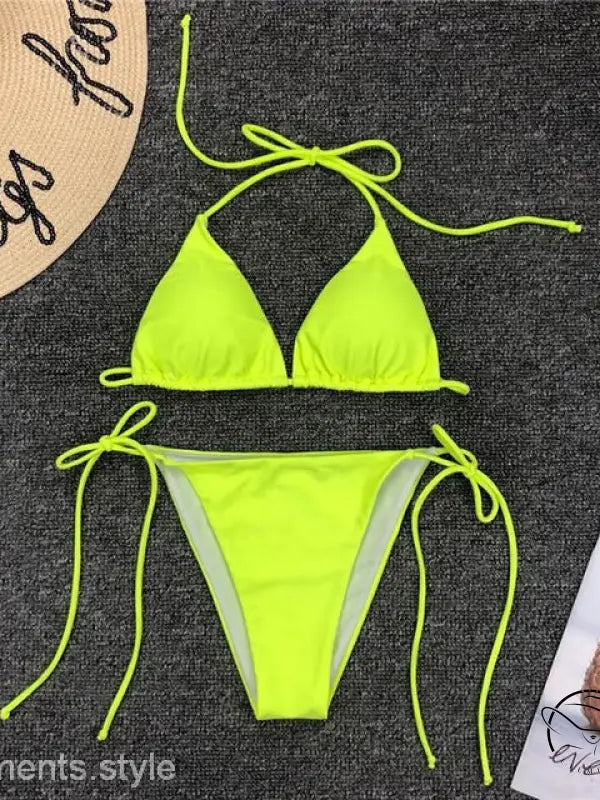 Neon yellow monokini string V-neck bikini for beach day