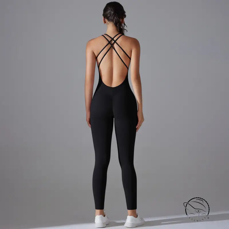 Navy Blue Comfy Yoga Jumpsuit Sporty Backless Halter Design