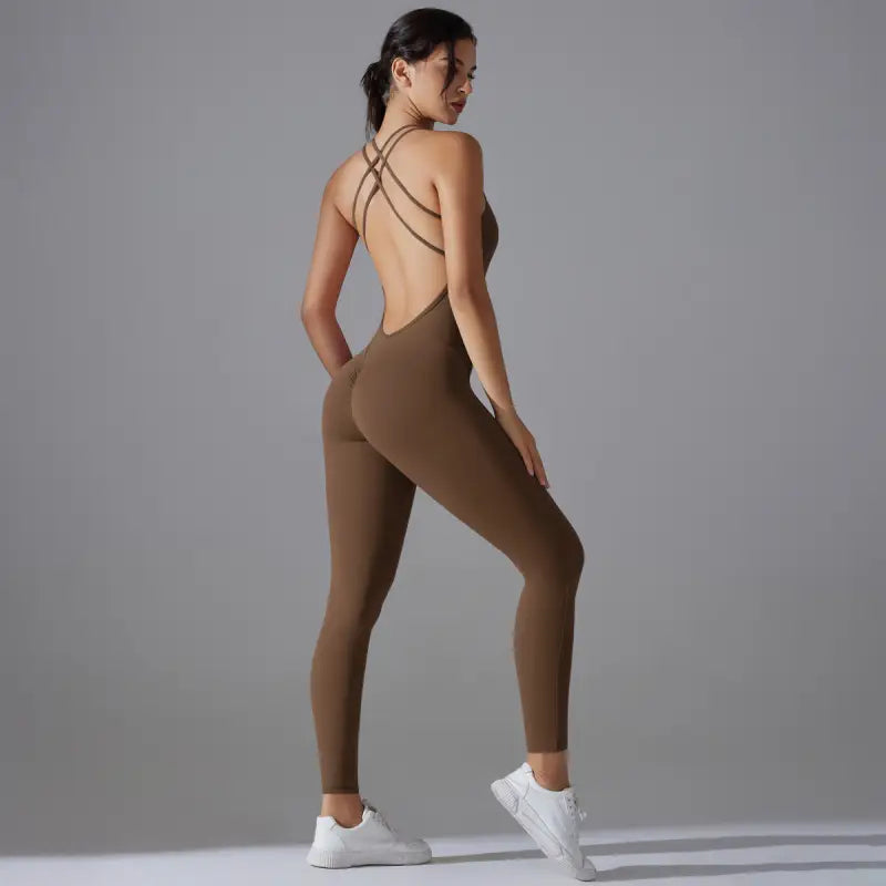 Navy Blue Comfy Yoga Jumpsuit Sporty Backless Halter Design