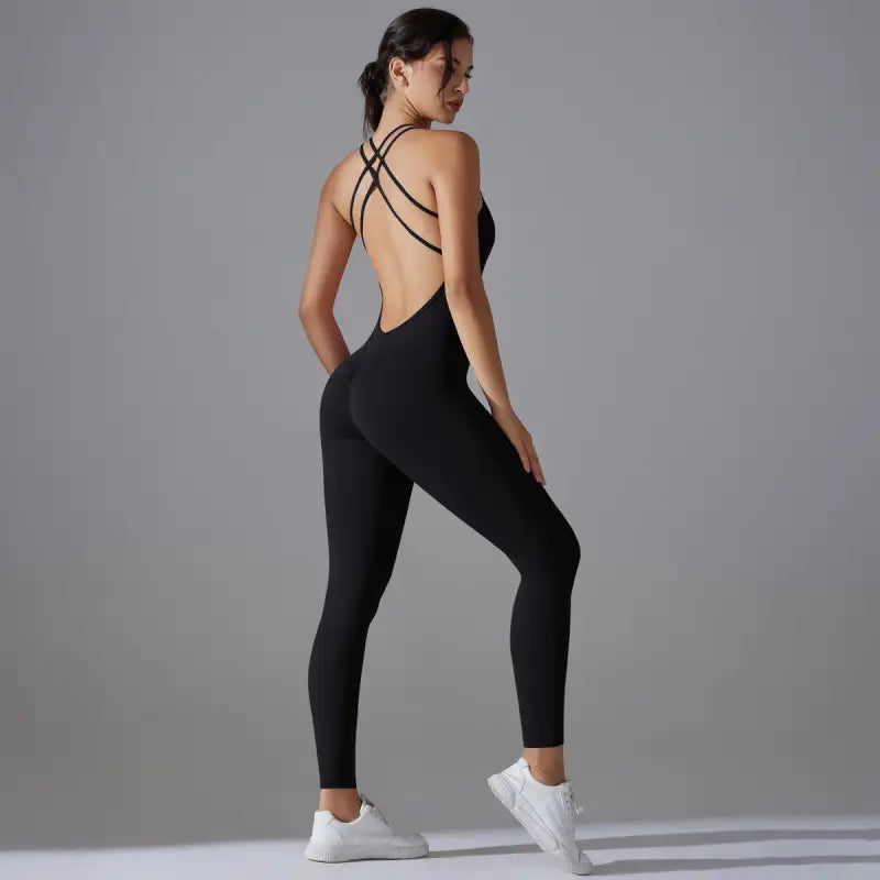 Navy Blue Comfy Yoga Jumpsuit Sporty Backless Halter Design