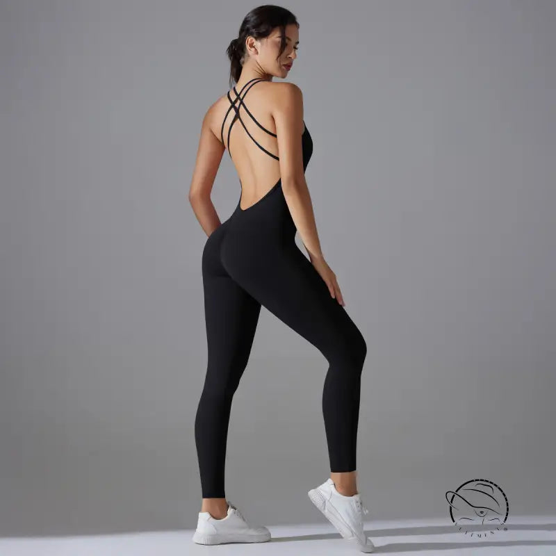 Navy Blue Comfy Yoga Jumpsuit Sporty Backless Halter Design