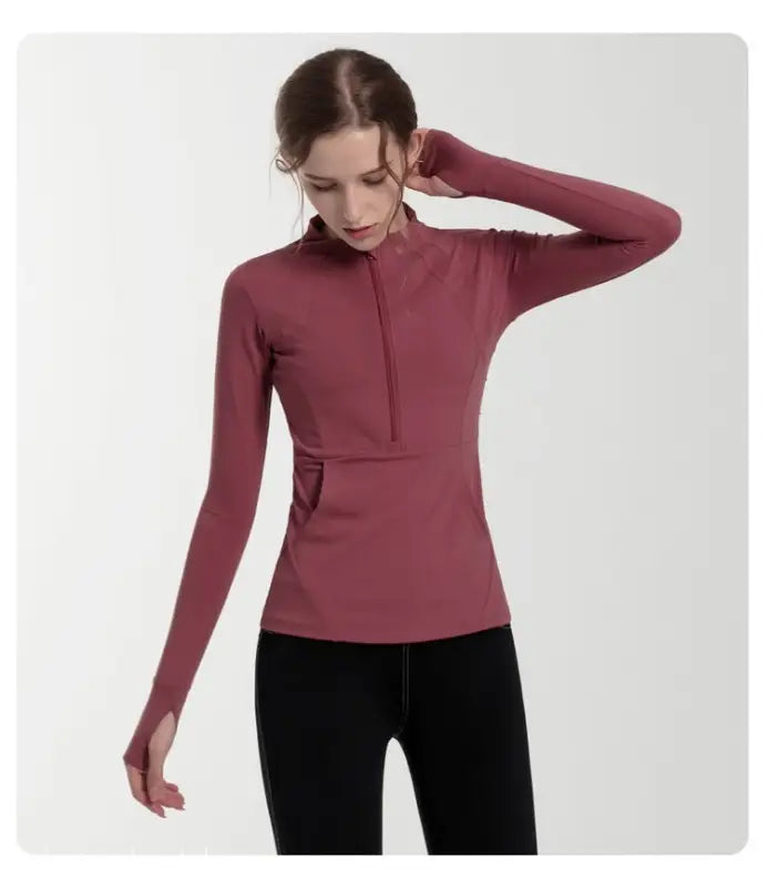 Navy blue slim-fit yoga jacket with lace and tulle sleeves for active wear