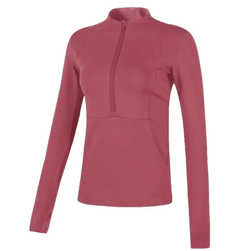 Navy blue slim-fit yoga jacket with lace and tulle coral red long-sleeved athletic shirt