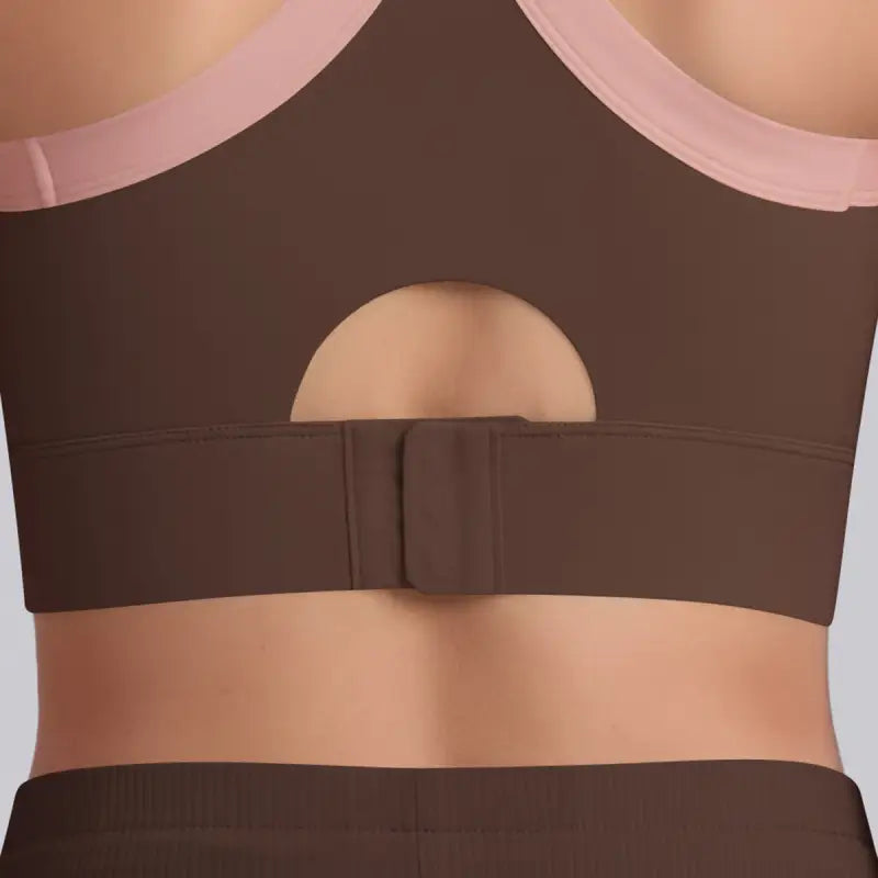 Brown and pink strength yoga bra from Navy Blue Sporty Slim Nylon Yoga Bra collection
