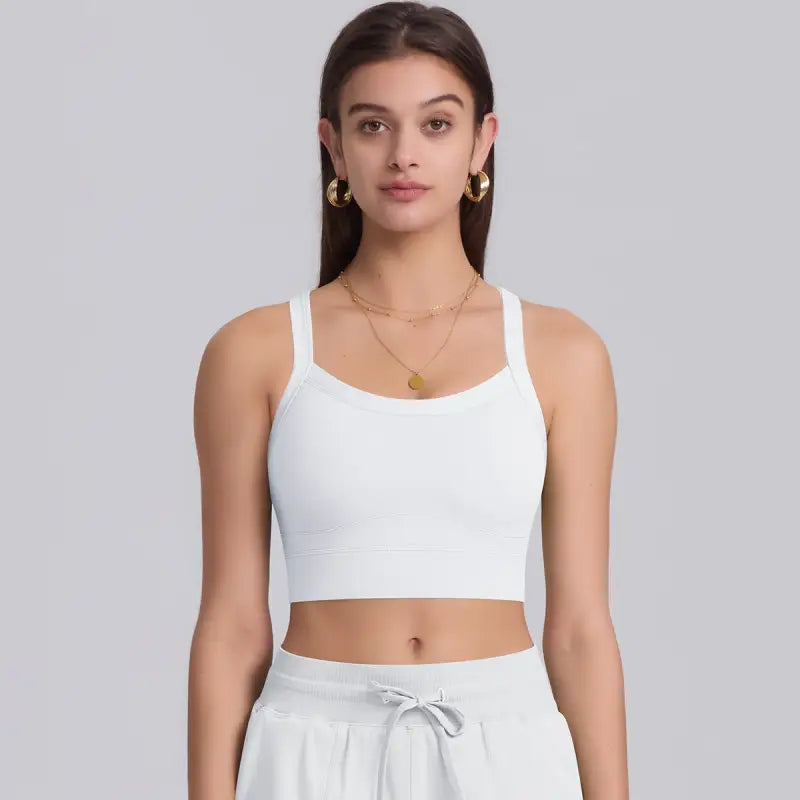 White athletic crop top from Navy Blue Sporty Slim Nylon Strength Yoga Bra collection