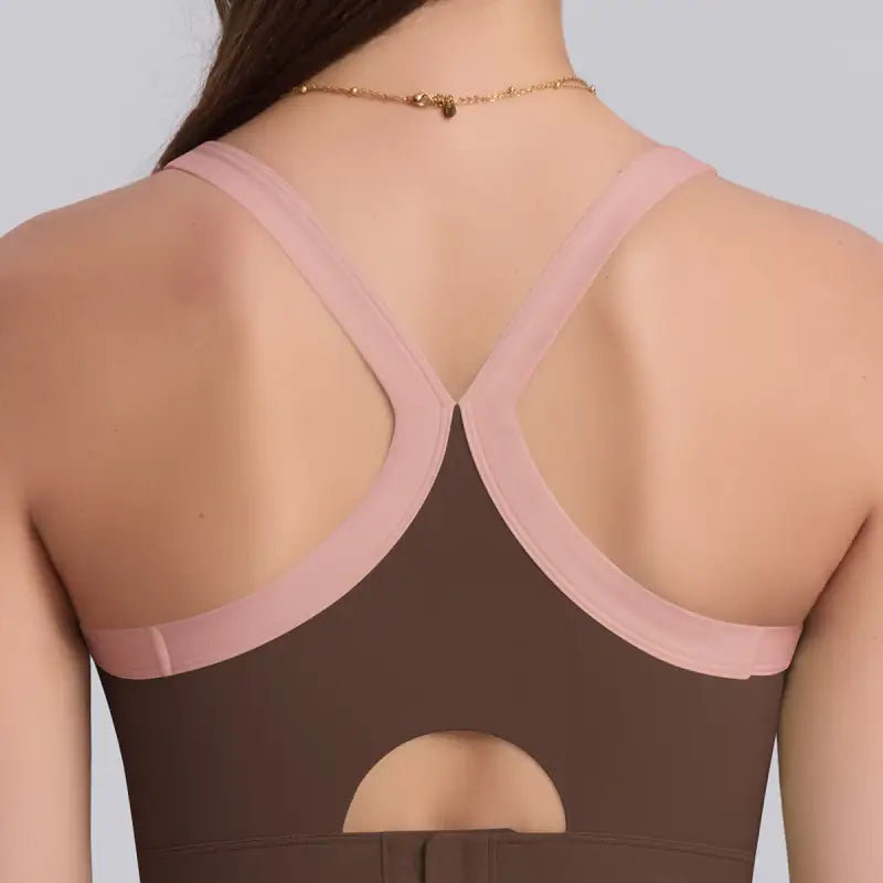Brown and pink strength yoga bra from Navy Blue Sporty Slim Nylon Strength Yoga Bra collection