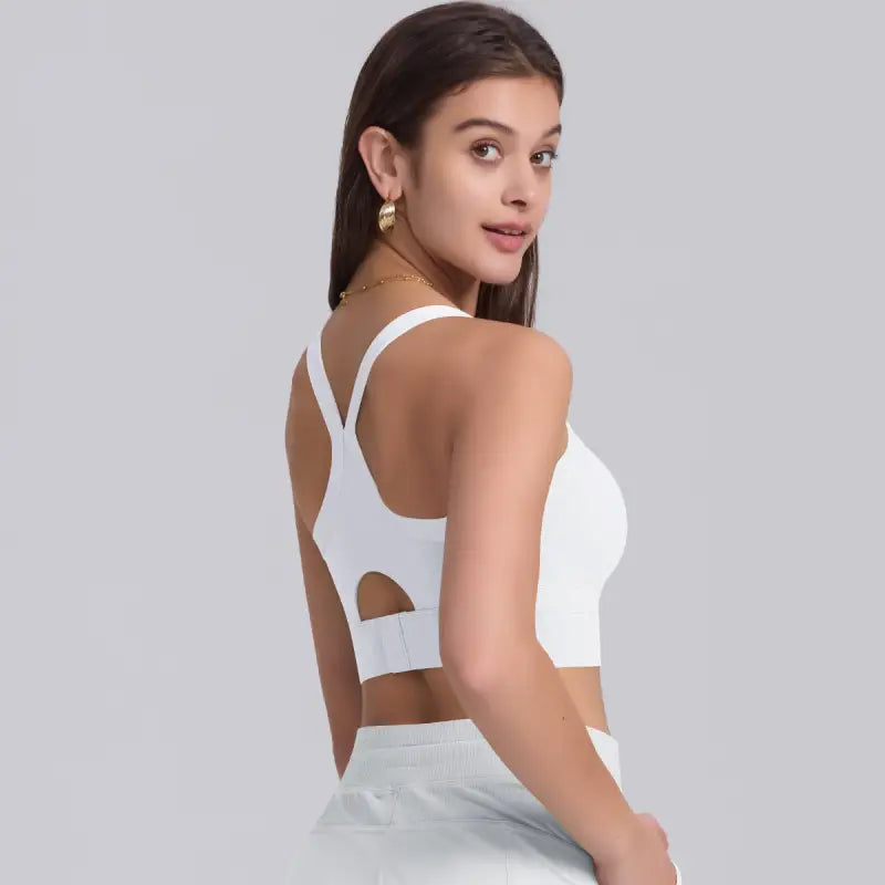 White sports bra from Navy Blue Sporty Slim Nylon Strength Yoga Bra collection