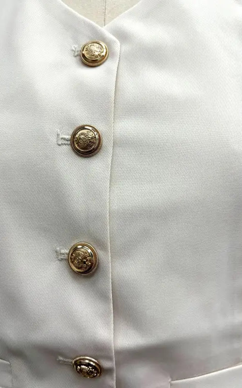 White button-down garment with gold-toned buttons, part of Navy Blue Summer High Grade Casual Suit