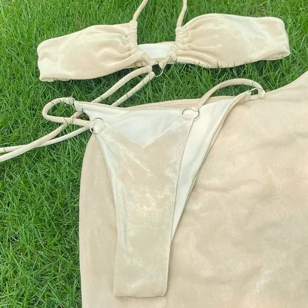 Beige Ocean Elegance Bikini set featuring wire-free design, perfect for stylish women