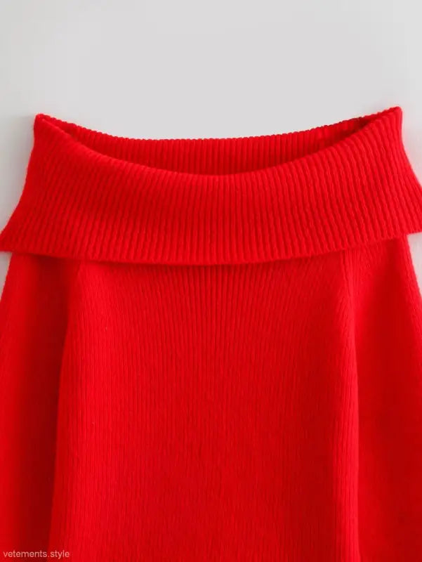 Red off-the-shoulder knitwear sweater with shoulder knitwear design, free shipping available