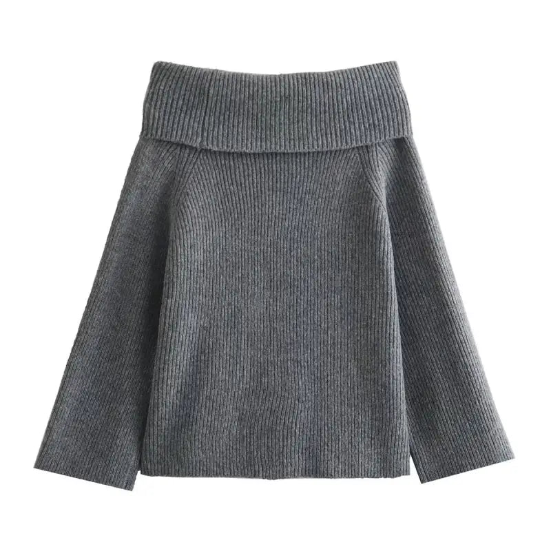 Gray off-the-shoulder knitwear sweater showcasing stylish shoulder knitwear with free shipping