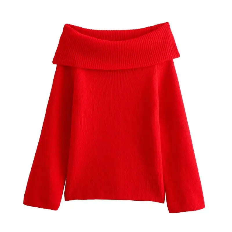 Red off-the-shoulder sweater from Off-Shoulder Knitwear collection with free shipping