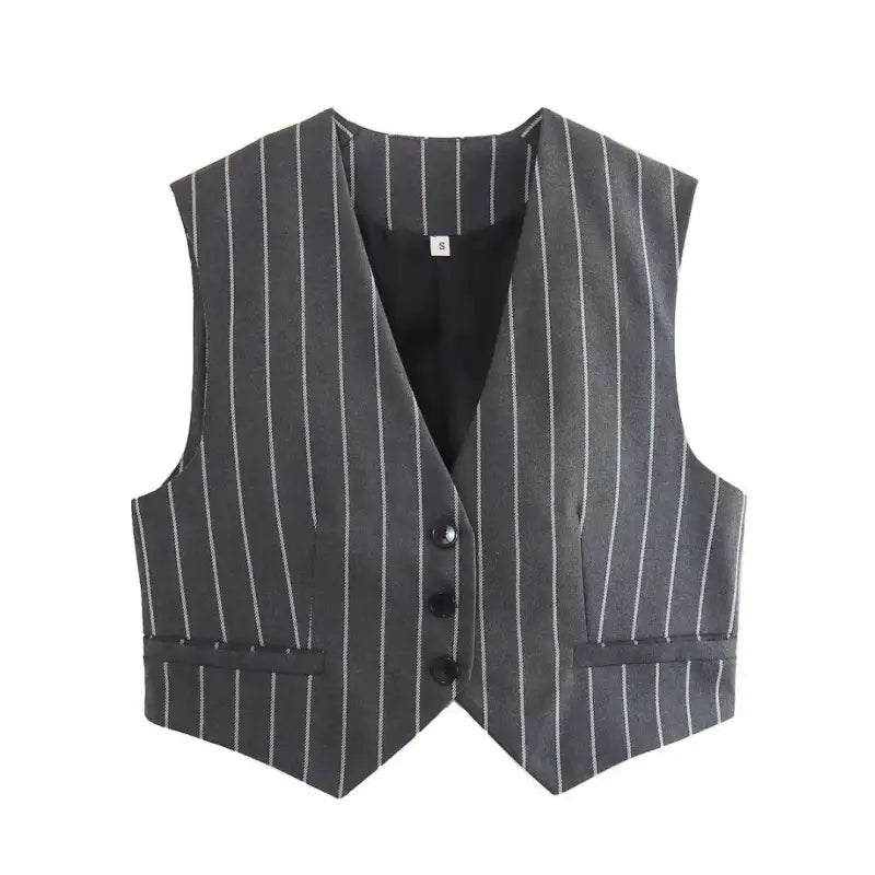 Pinstriped gray vest with three buttons and pockets from Office Style Slim White Suit