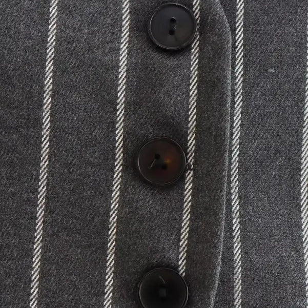 Dark gray pinstriped fabric with three black buttons for Office Style Slim White Suit and gray trousers