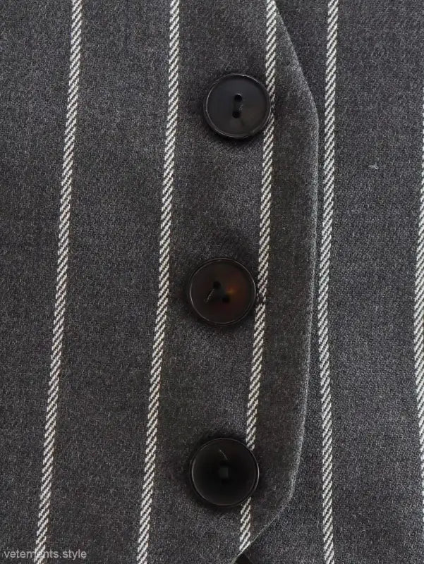 Dark gray pinstriped fabric with three black buttons for Office Style Slim White Suit and gray trousers