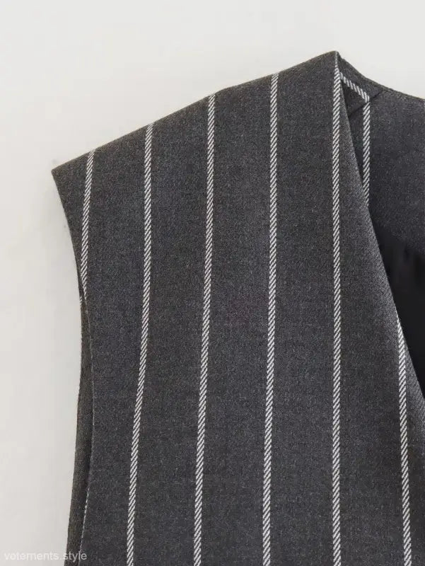 Dark gray pinstriped vest with white stripes from Office Style Slim White Suit collection