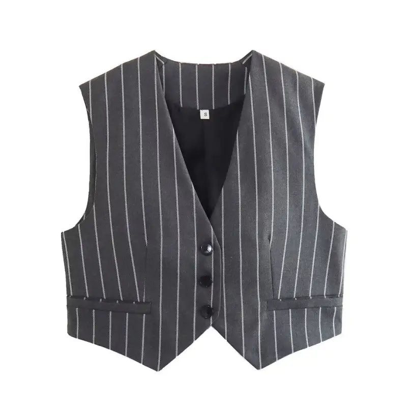 Pinstriped gray vest with three buttons and two pockets from Office Style Slim White Suit