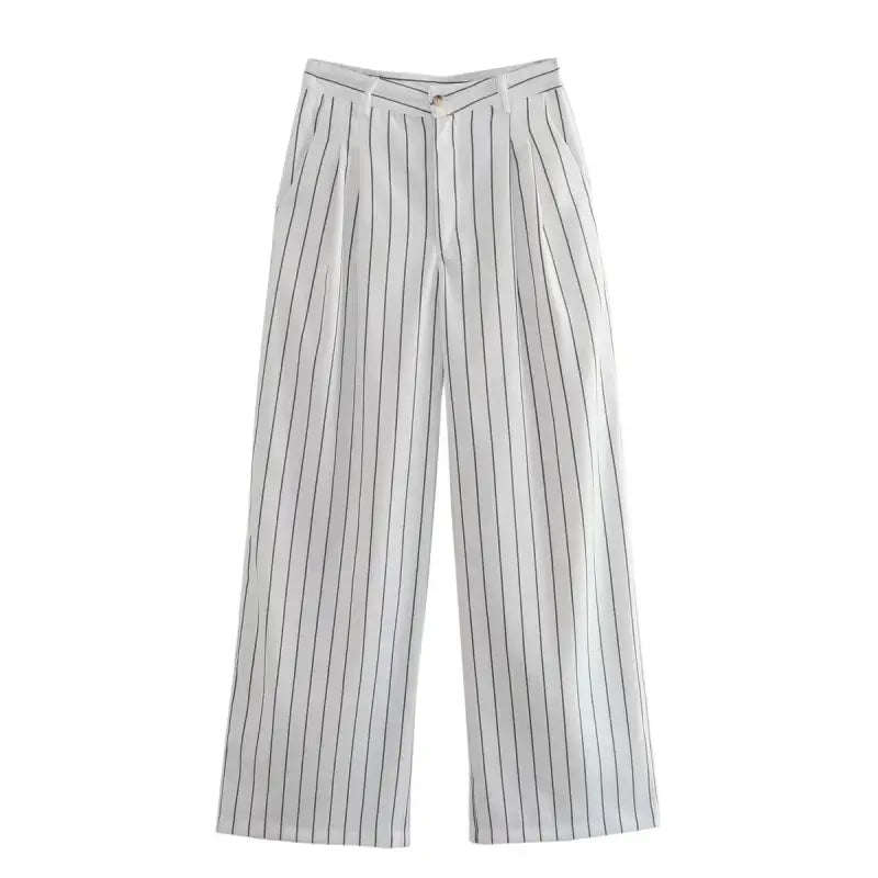 Light-colored wide-leg pinstripe trousers from Office Style Slim White Suit collection