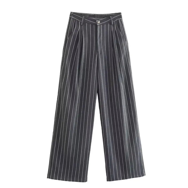 Office style slim gray trousers with vertical pinstripes from the white suit set