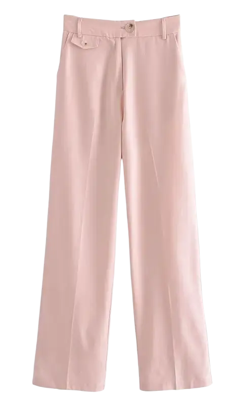 Pale pink wide-leg pink pants in Pink Pants and Top Blazer High
