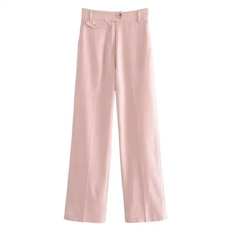 Pale pink wide-leg pink pants paired with a short blazer high for a stylish look