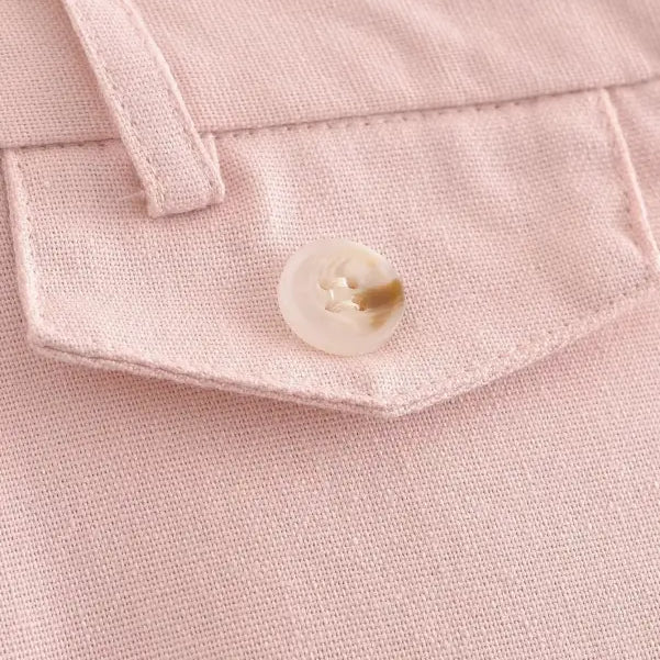 Pink linen blend short with pocket and button in Pink Pants and Top Blazer High
