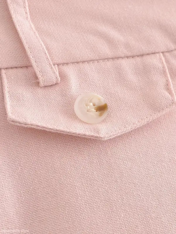 Pink linen blend short with pocket and button in Pink Pants and Top Blazer High