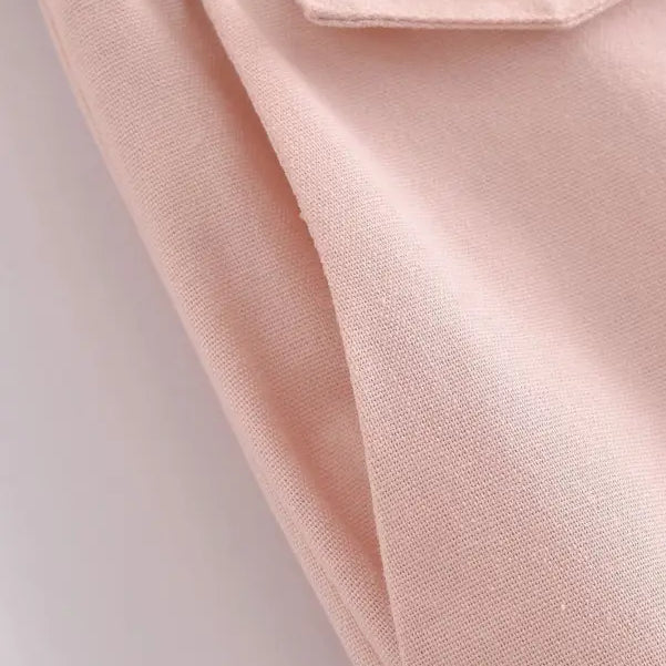 Pink linen blend short pants with pocket detail and matching short blazer high style