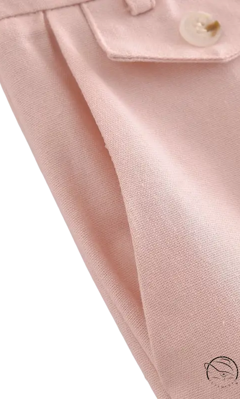 Pink linen blend short pants with pocket detail and matching short blazer high style