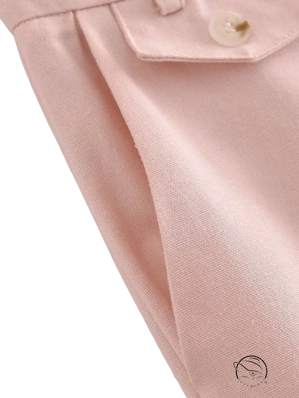 Pink linen pocket detail on pink pants and short blazer high