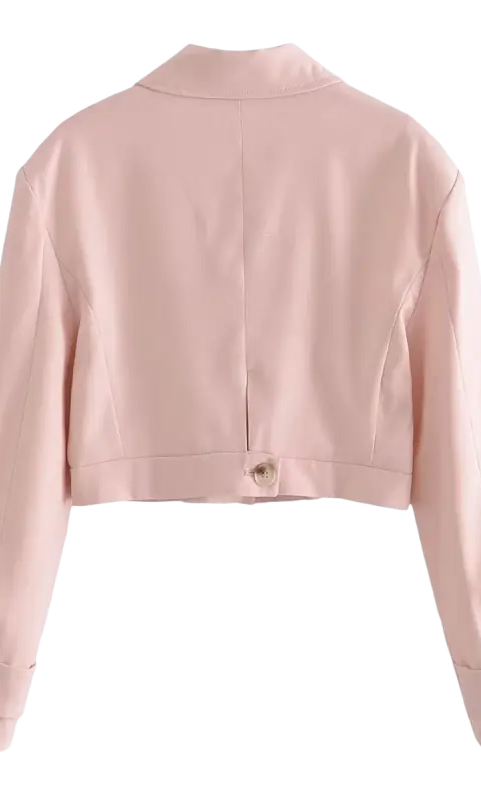 Pale pink cropped short blazer high with long sleeves and button cuffs