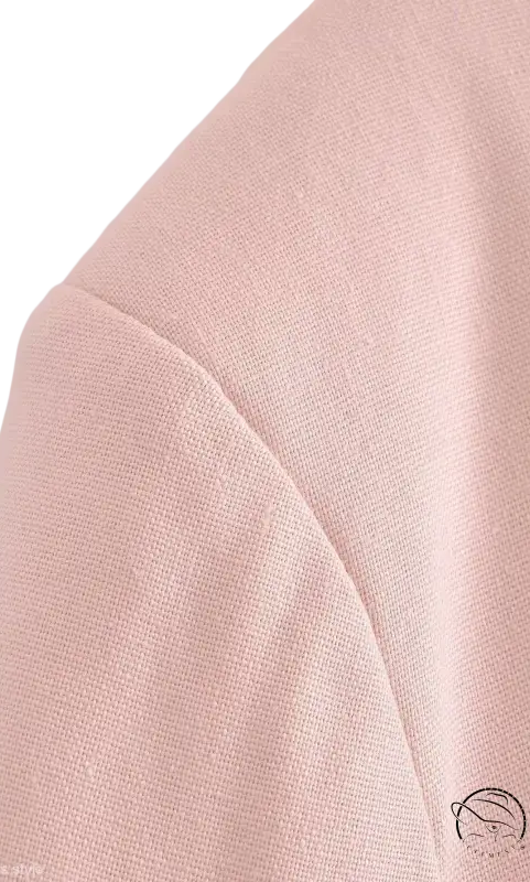 Pale pink linen blend short fabric with visible shoulder seam for Pink Pants and Top Blazer High