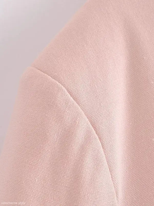 Pale pink linen blend short fabric with visible shoulder seam for Pink Pants and Top Blazer High