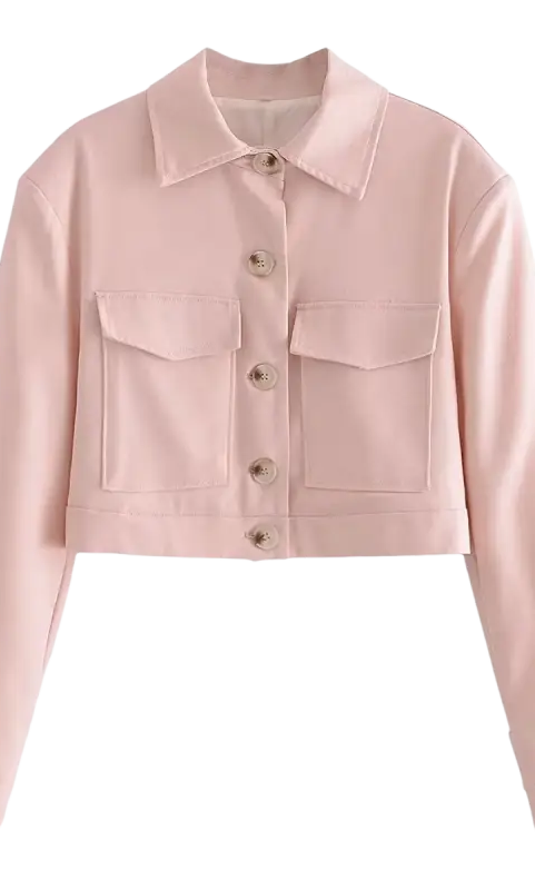 Pale pink linen blend short blazer high with front pockets and button closure