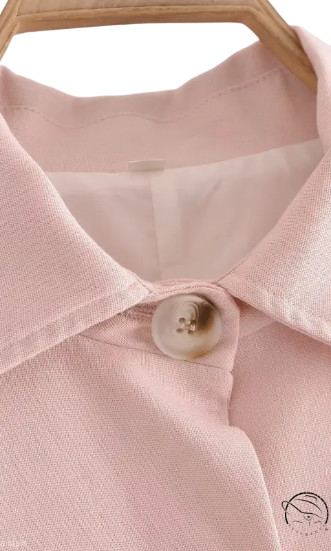 Pale pink collared shirt with button in Pink Pants and Top Blazer High