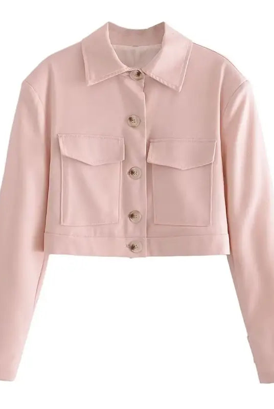 Pink cropped jacket with pockets from Pink Pants and Top Blazer High made of linen blend short fabric