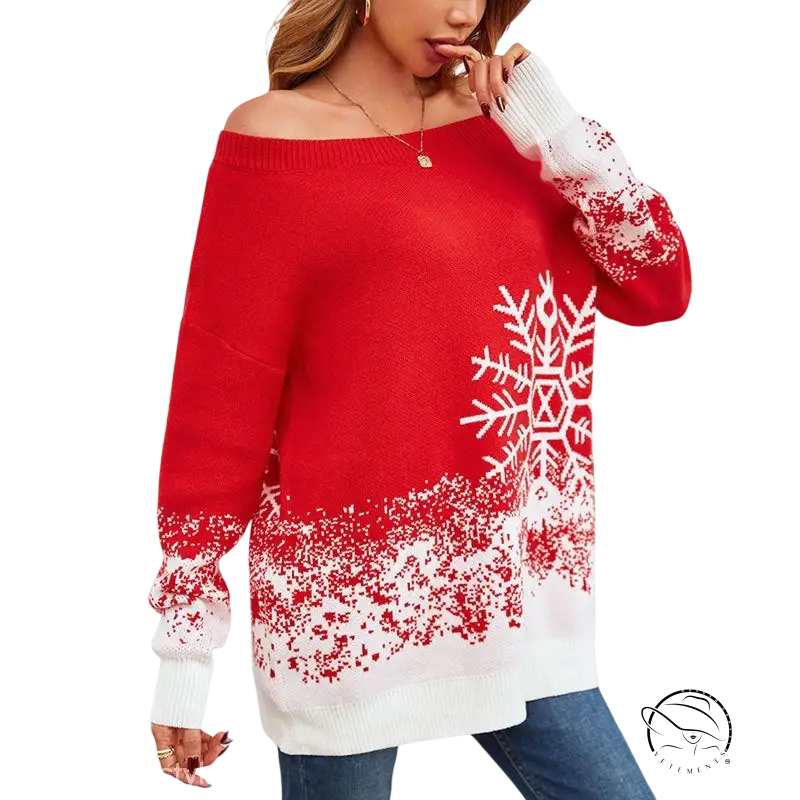 Popular small snowflake Christmas sweater with red white knit snowflake design