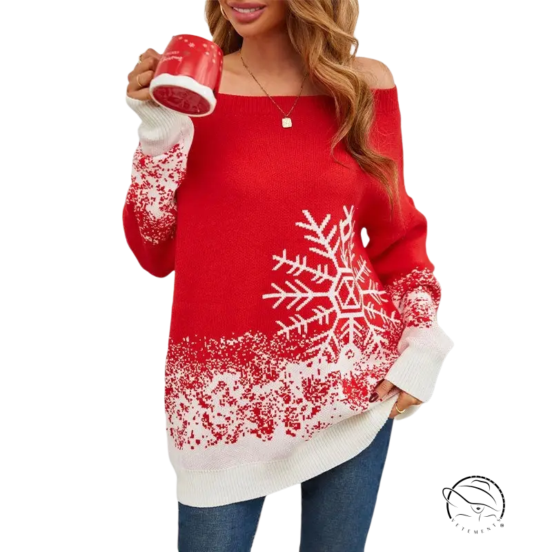 Popular small snowflake Christmas sweater with red white snowflake design