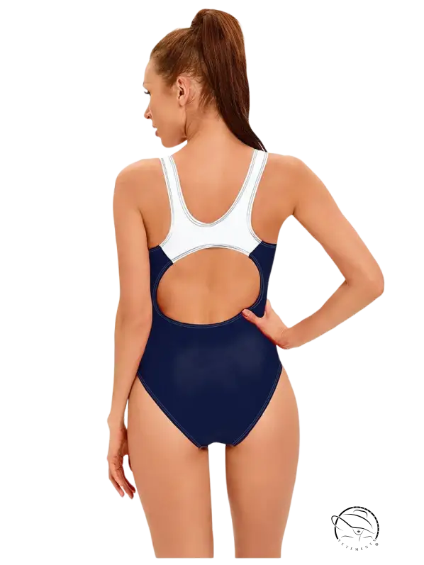 Purplish blue one-piece swimsuit with cutout back and free shipping