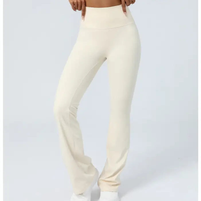 Cream-colored flared yoga pants perfect for casual flared yoga pants and stylish comfort