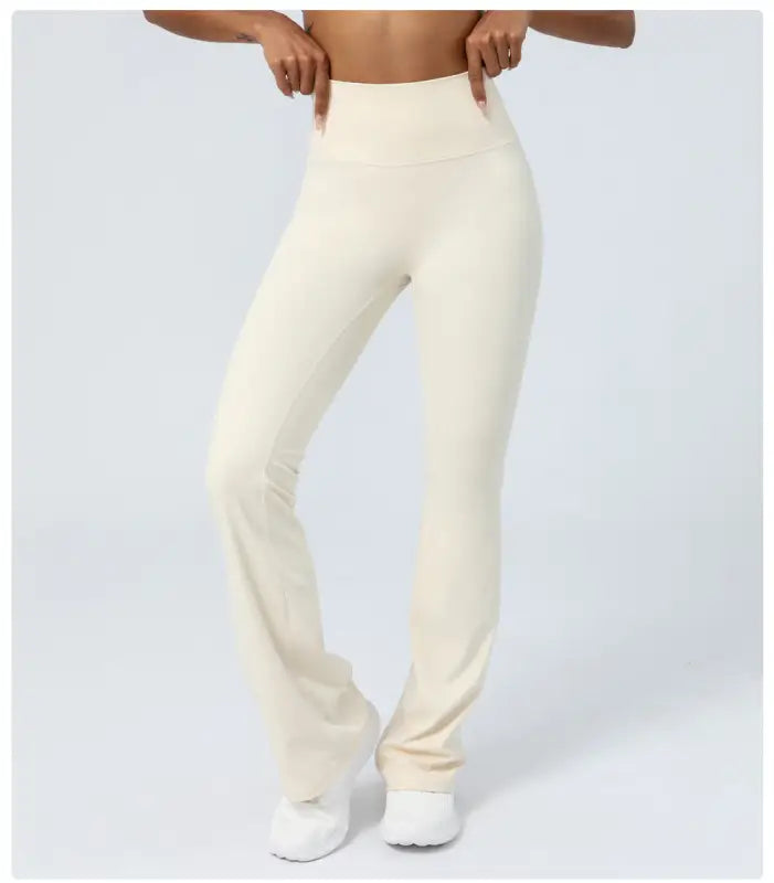 Cream-colored flared yoga pants perfect for casual flared yoga pants and stylish comfort