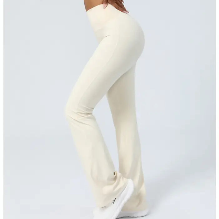 Cream-colored casual flared yoga pants from the Purplish Blue Flared Yoga Pants collection