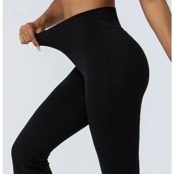 Stretchy black leggings from Purplish Blue Flared Yoga Pants collection for casual flared yoga pants style