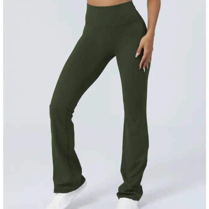 Olive green casual flared yoga pants for comfortable workout and leisure wear