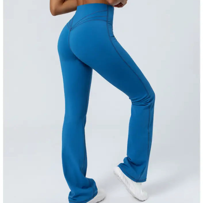 Image of purplish blue flared yoga pants showcasing sporty casual flared yoga pants design