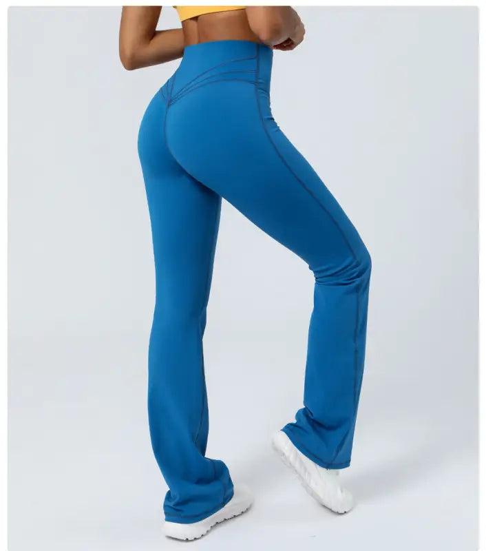 Image of purplish blue flared yoga pants showcasing sporty casual flared yoga pants design